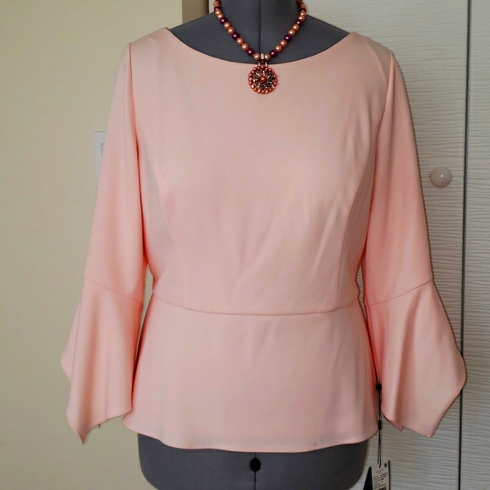 Adrianna Papell Blush Pink Bell-Sleeve Peplum Top